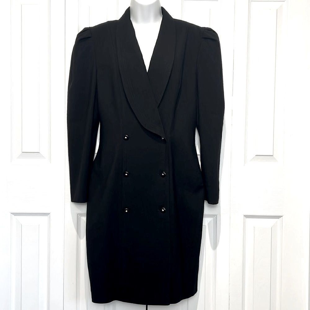 Vintage Rare Wayne Clark Black Wool Double Breasted Coat‎ Dress Size 10
